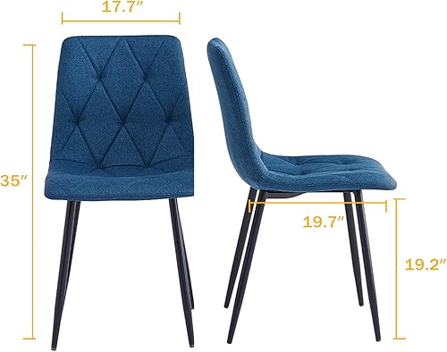 Miniatura 2 de Btrpily Juego de 4 sillas de comedor, silla de comedor con marco de metal para cocina, silla de asiento de tela tecnológica para sala de estar, Azul