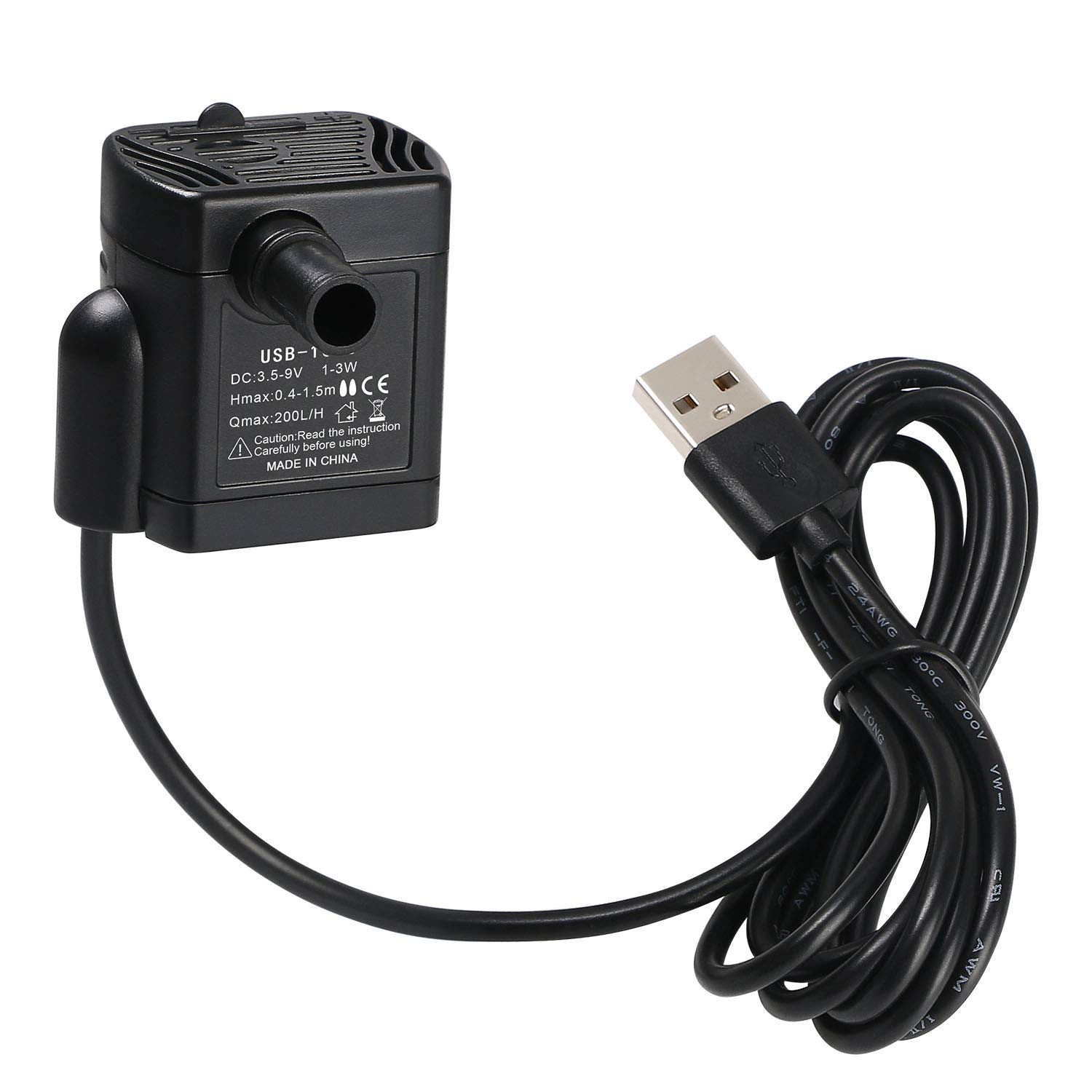 HASTHIPMini Submersible Water Pump, 200L/H 3W USB Water Pump Humidifier for Aquarium, Fountain Pond Fish Tank Statuary Water Pump Hydroponics DC 3.5-9V (0.4-1.5m)