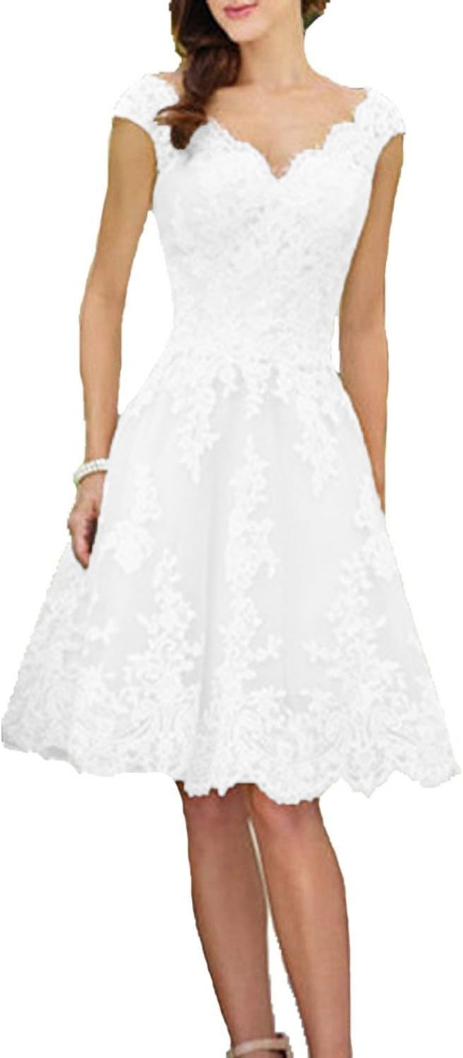 Liyuke Women's Short Vintage Wedding Dress V-Neck Lace Bridal Gowns