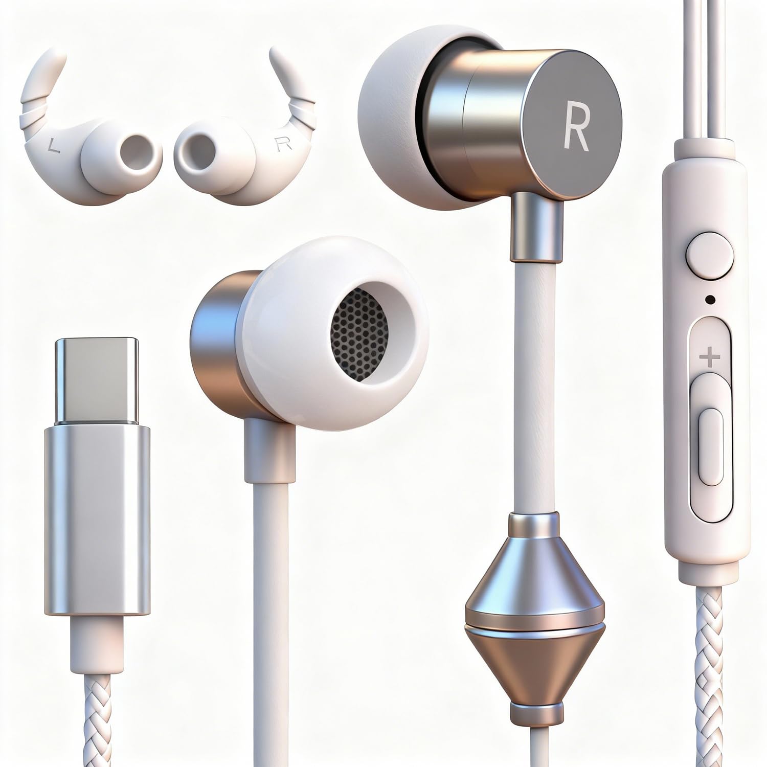 Photo 1 of cwuiga Air Tube Headphones USB-C | EMF Free Anti Radiation Wired Earbuds with Microphone for Hearing Protection | HD Sound & Clear Calls | Volume Control, USB C Adapter for iPhone 15, Android, Laptop