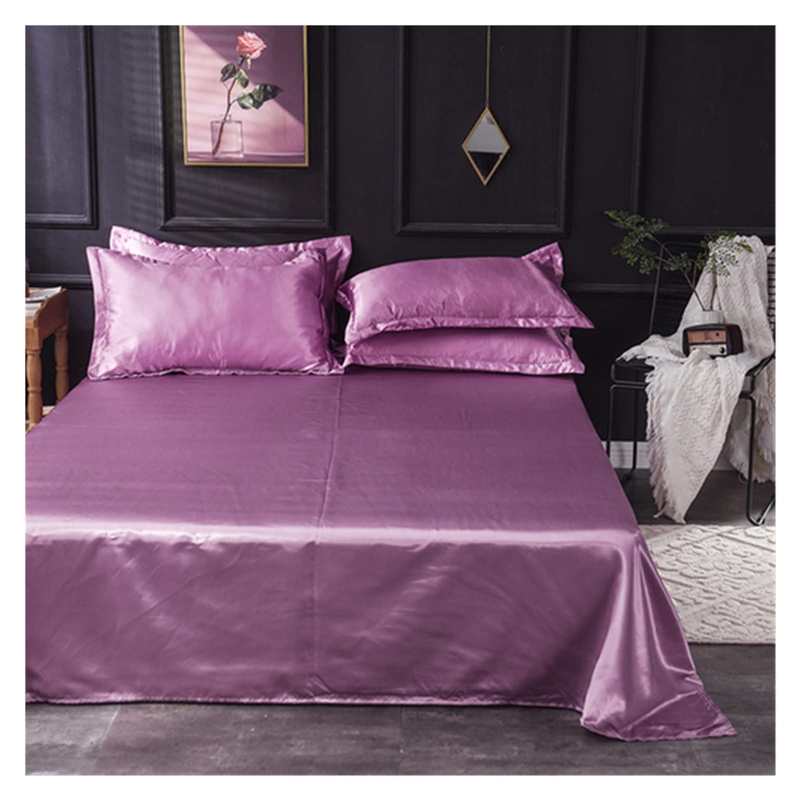 Ice Silk Bed Linen, Ice Silk Flat Sheet Multicolor Multiple Sizes Bedd(Bean,48x74 2 pillowcase)