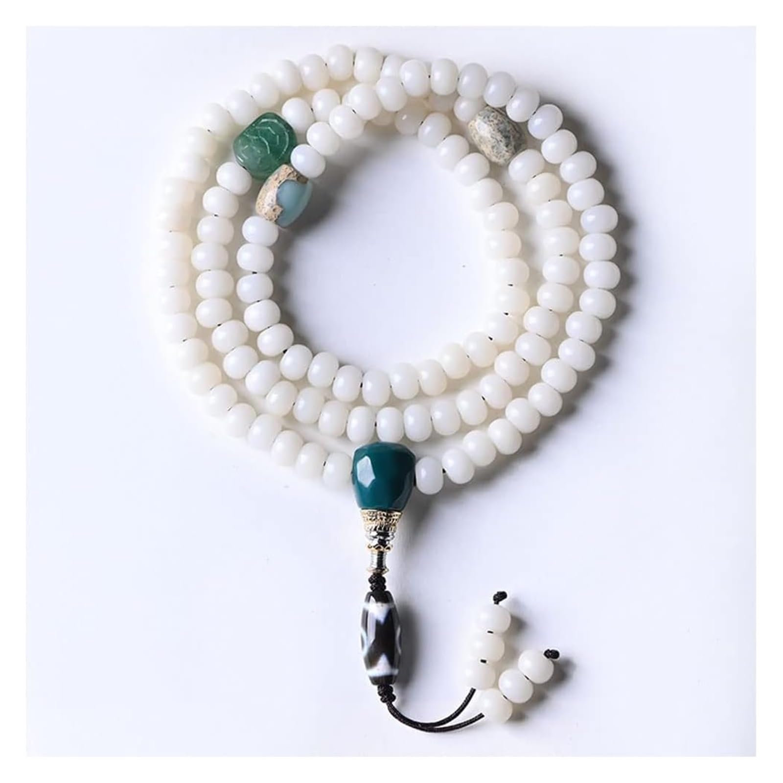 Collana con Braccialetto di Perline radice Bodhi Bianca in