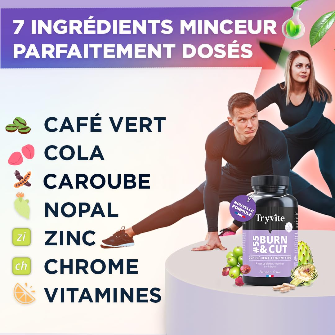 TRYVITE | Formule Silhouette, Satiété & Gestion des Portions | Café Vert, Cola, Artichaut & Nopal | 90 Gélules | Fabriqué en France