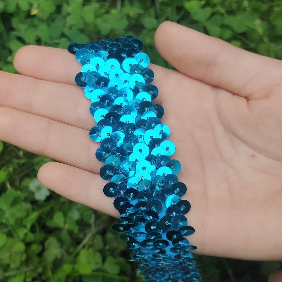 Ruban élastique Fantaisie Large Lurex Pour Couture 40 Mm Bleu Canardargente X 1m P 127071