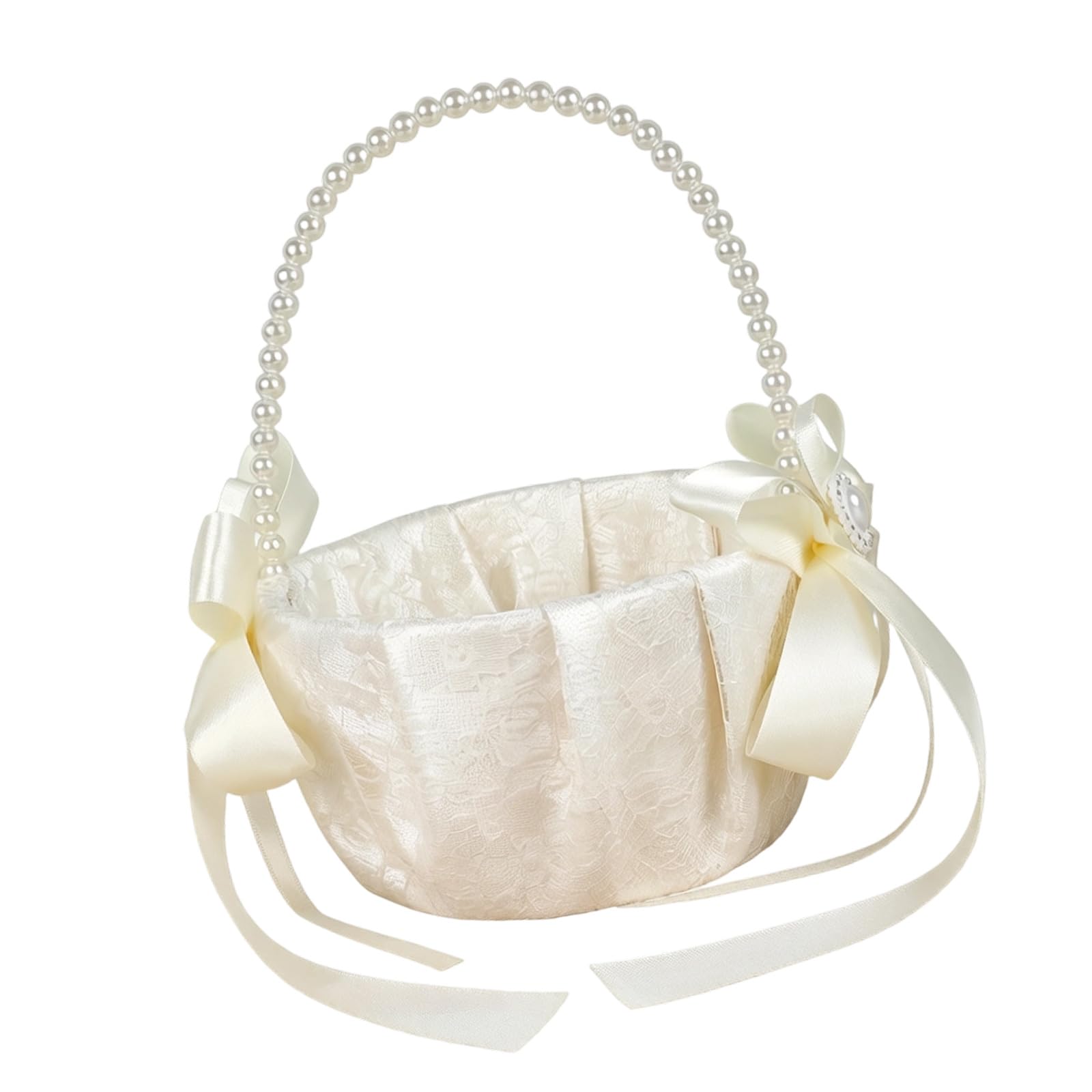 Pearl Bow Floral Basket for Wedding Delicate Pearls Accents Photo Props Compact Pearl Trim Basket for Flower Storage and Photo Props At Receptions