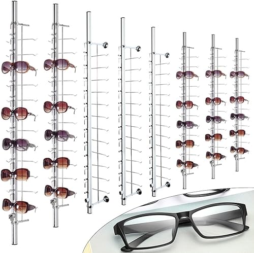 Paquete de 8 estantes de exhibición de lentes de sol de aluminio con cerradura para lentes de sol, organizador de almacenamiento para lentes de sol,