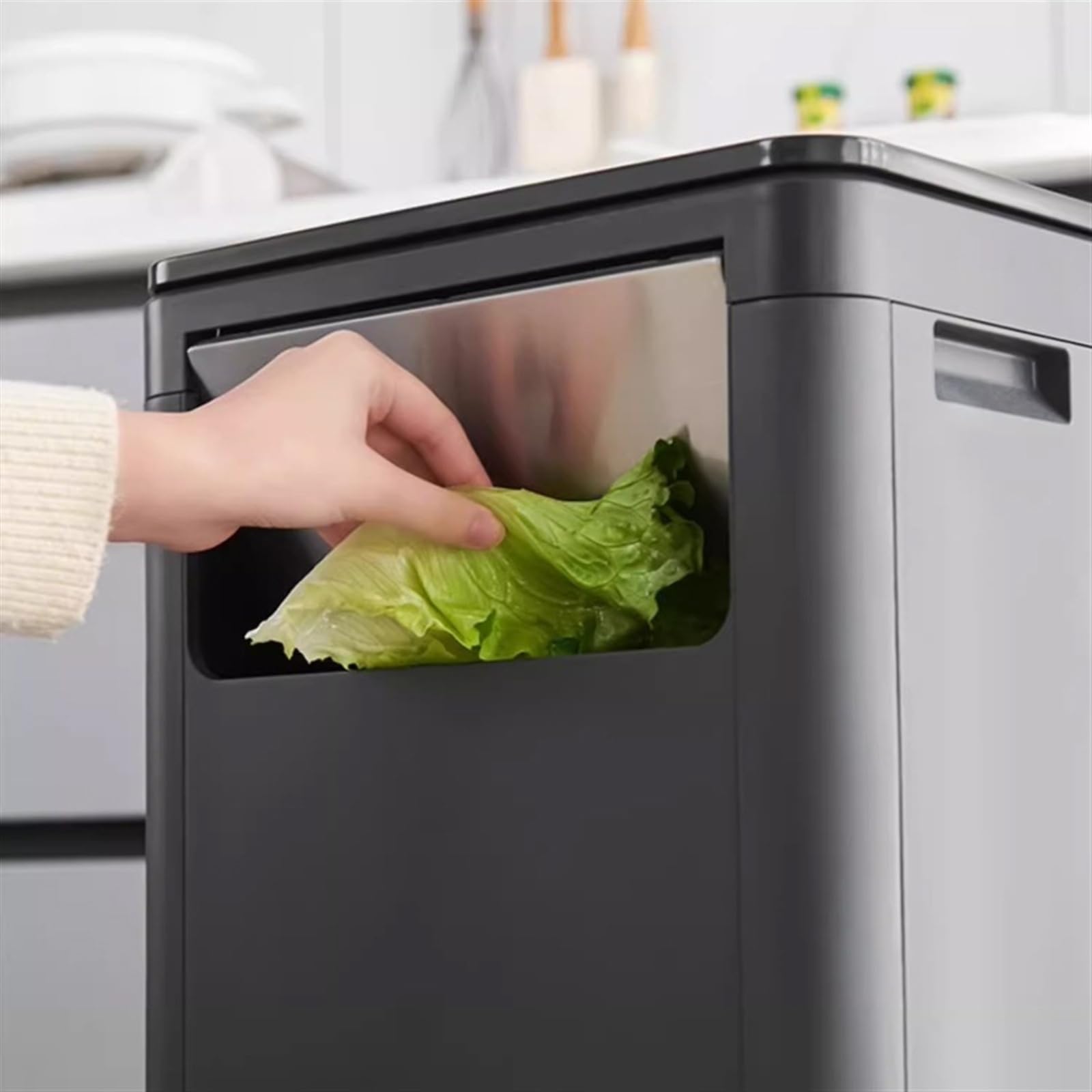 Pattumiera Sottile 6 Litri Con Coperchio A Pressione - Cestino Stretto In Acciaio E Plastica Per Cucina, Ufficio, Bagno, Salvaspazio, Design A Doppio Strato, Nero
