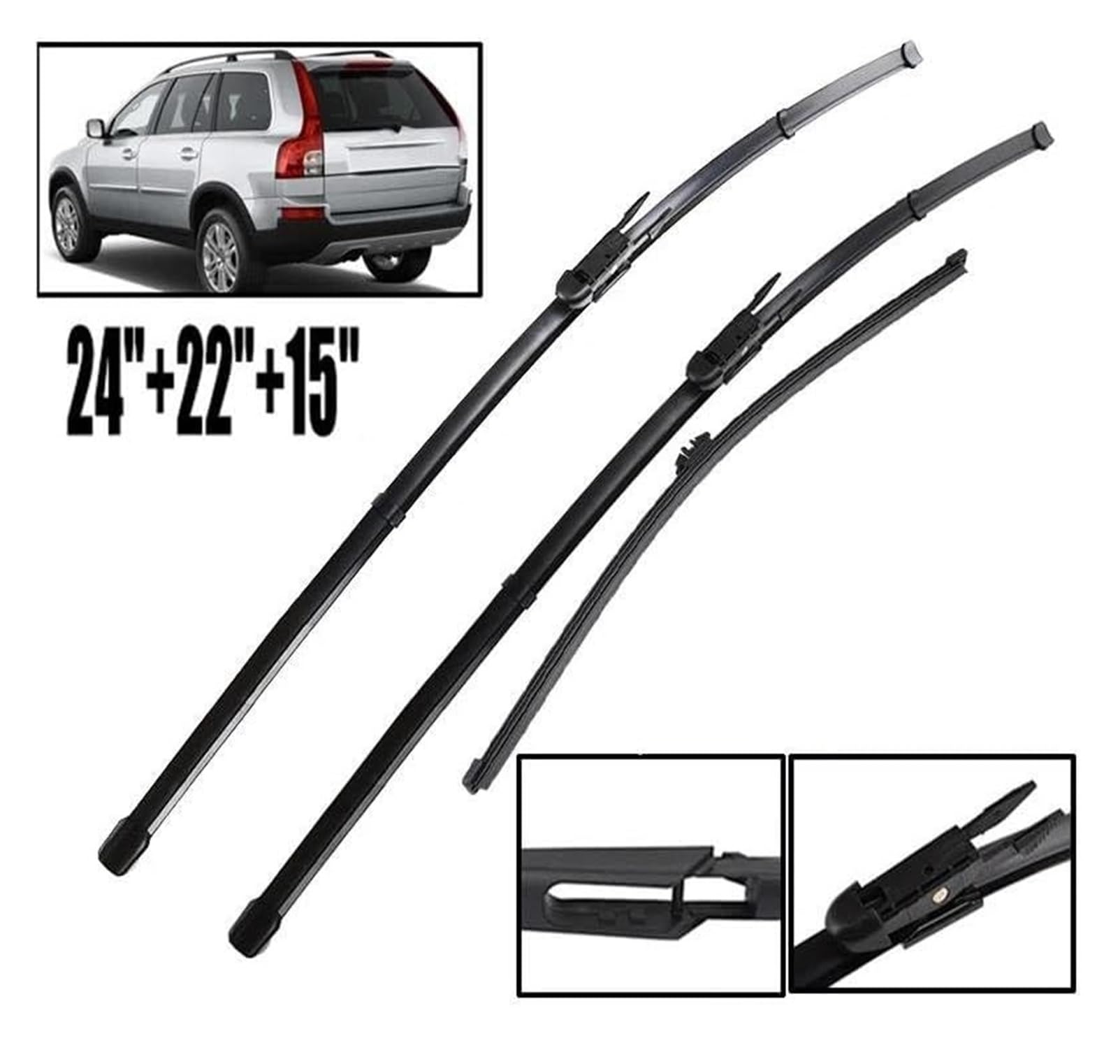 Spazzole Tergicristallo Per Volvo XC90 2007-2014 Parabrezza Spazzole Per Vetri 24 "+22" + 15 "Spazzole Tergicristallo Auto Set Spazzole Tergicristallo Anteriori Posteriori
