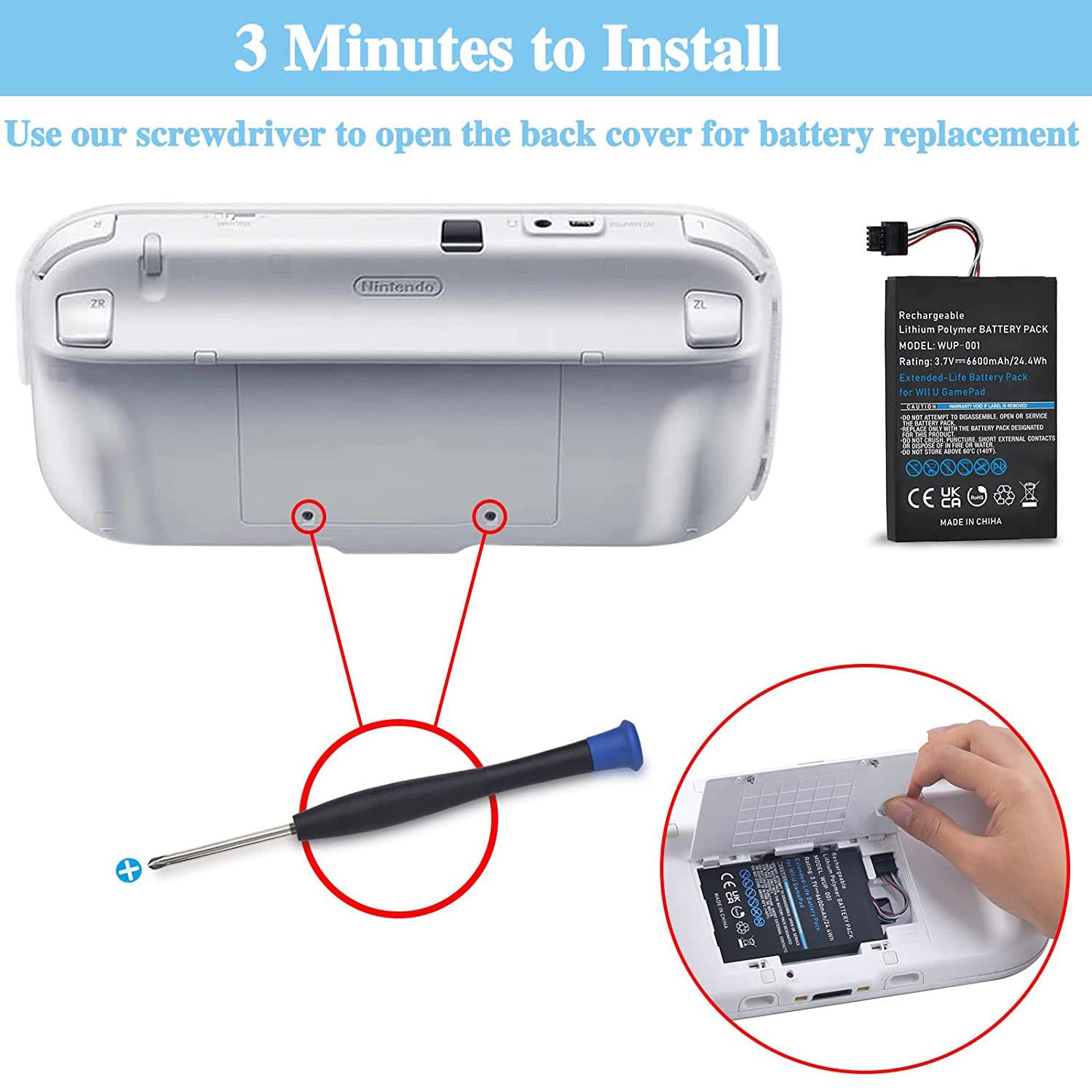 6600mAh Batterie de Remplacement WUP-001 Compatible avec Nintendo Wii U Gamepad