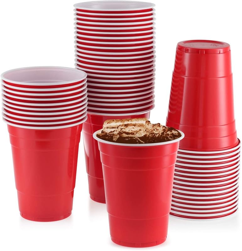 Plastic Reusable Bright Red Colour Cup Set for Occasional Party, Strong Reusable Glass, Leakproof Recylable, Great for Water Juices Milk & More Party & Event Supplies (Set of 50pcs)