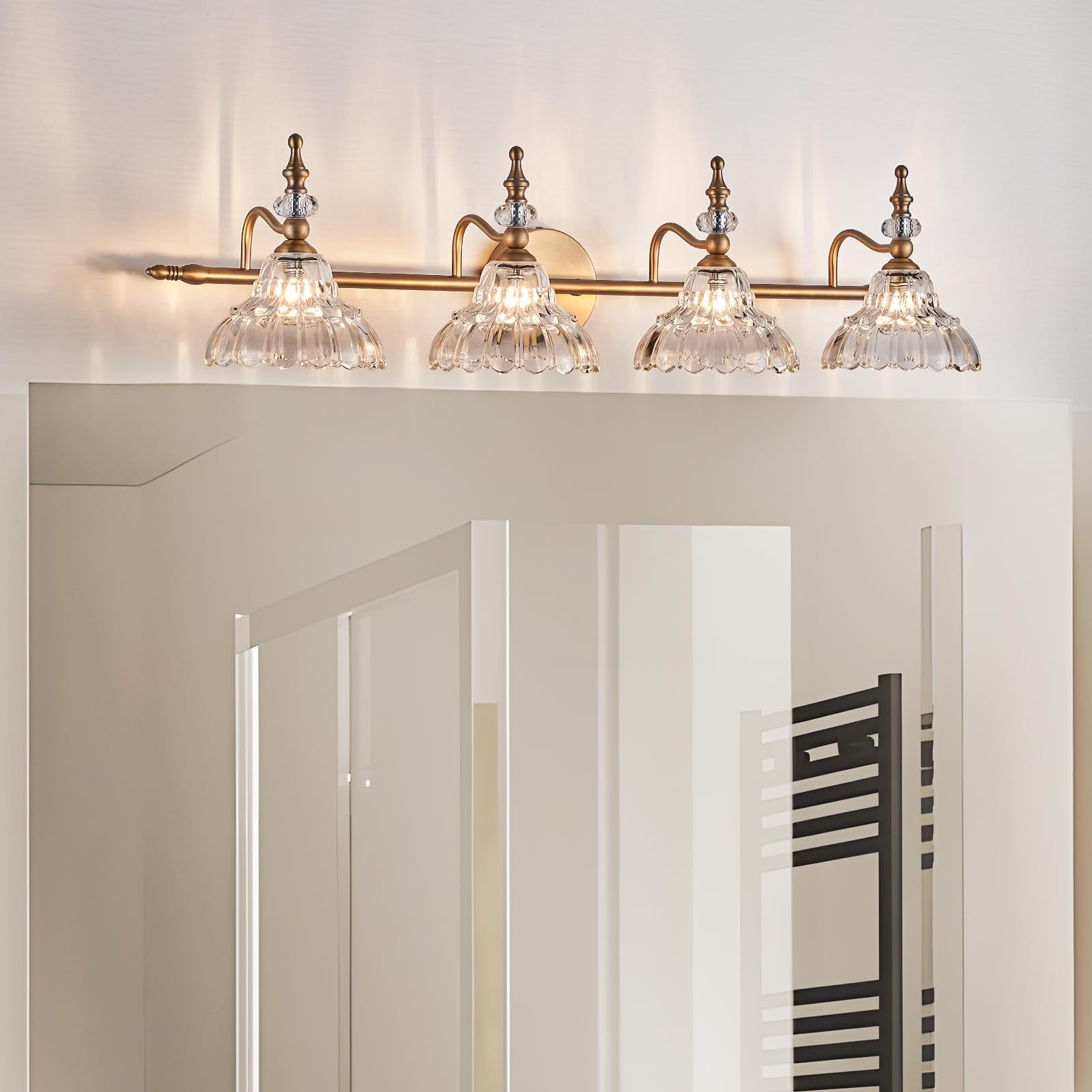 Bathroom Vanity Lights Bathroom Light Fixtures Over Mirror Matte Brass 4 Lights Vanity Lighting Fixture Modern Wall Sconces Wall Light for Bedroom Living Room