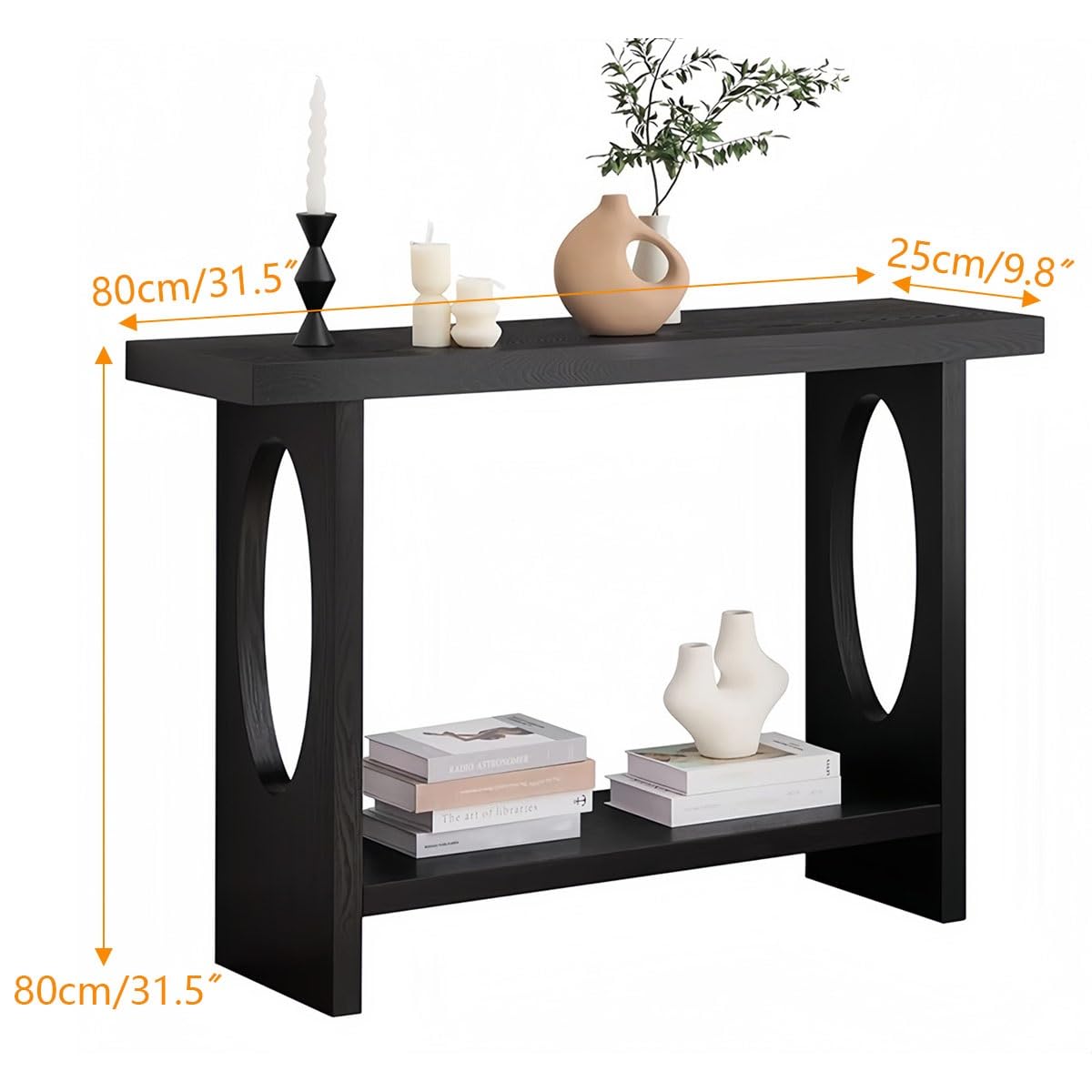 Tavolo consolle con gambe traforate – Tavolo da ingresso stretto 80 cm con 2 ripiani portaoggetti per ingresso, soggiorno, ufficio