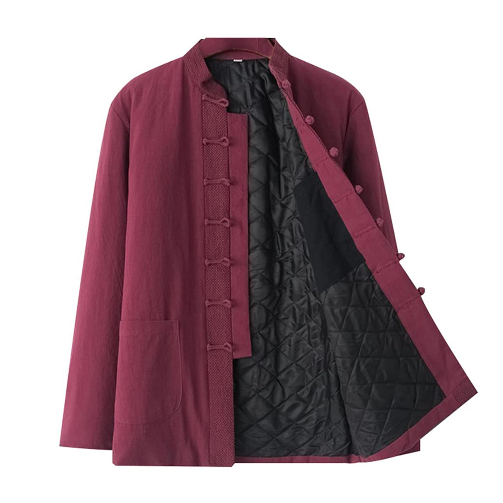 Traje Tang, Traje de invierno for hombre, chaquetas gruesas, abrigos de algodón, uniforme cálido de tai chi, ropa tradicional china de kung fu, camisa(Red_XL)