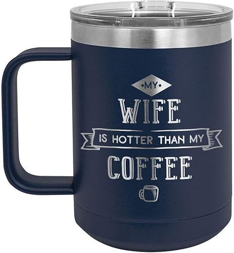 Taza de café azul marino de 15 onzas con tapa deslizante | Taza de café de viaje aislada | Ideas de regalo únicas de mujeres u hombres | Compare