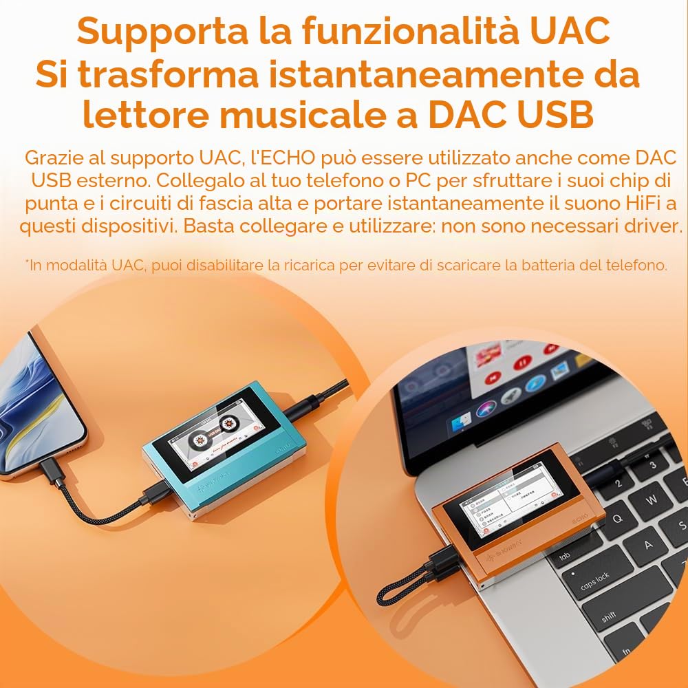 FiiO Echo Retro Hi-Res lettore audio digitale, lettore musicale Bluetooth con doppio DAC, uscita bilanciata da 4,4 mm, schermo a colori, DAP portatile (nero)