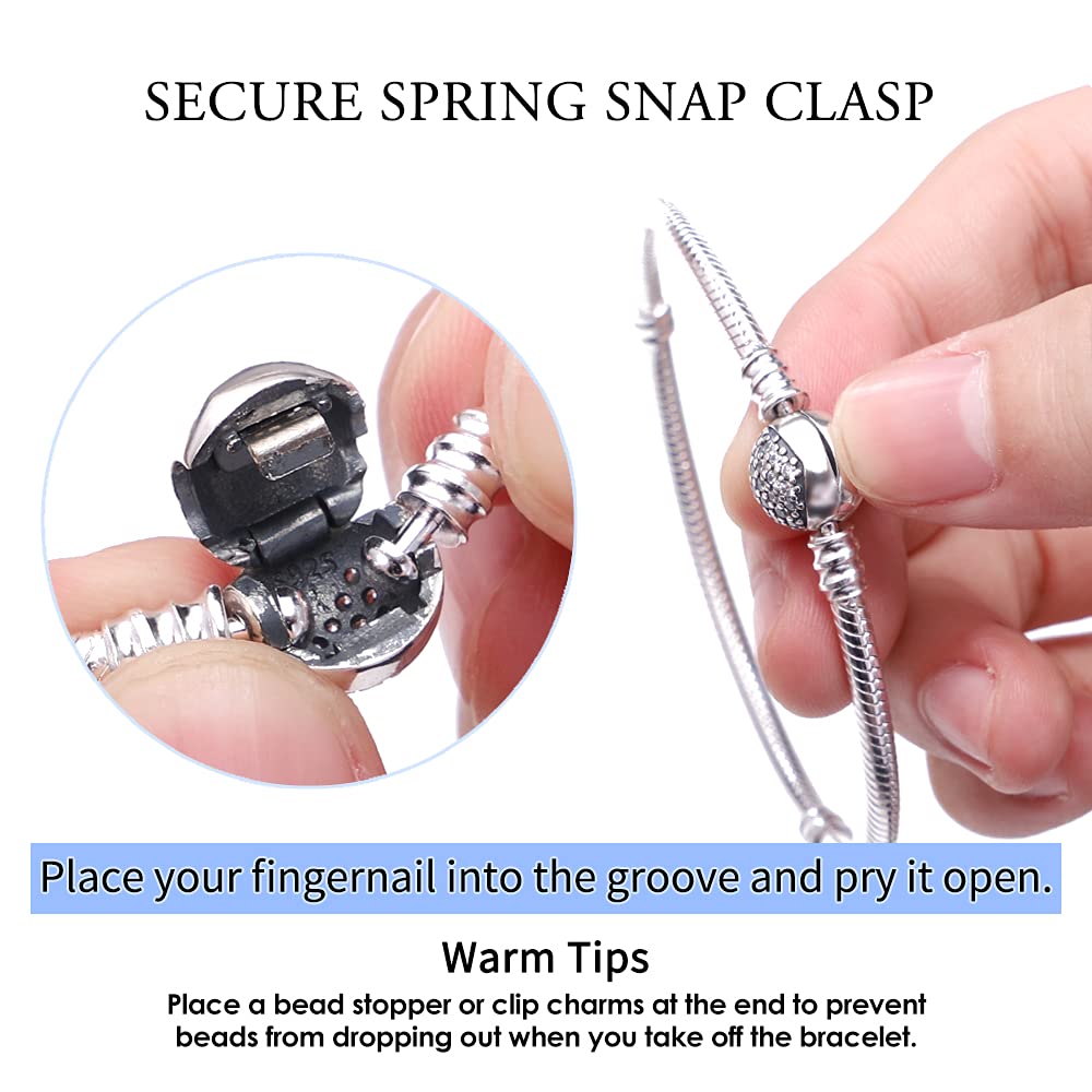 KUNSIR Moments-Bracciale Donna Adatto per Ciondolo Argento Sterling 925 Braccialetto Snake Bracciali Compatibile con Pandora Ciondolo B2