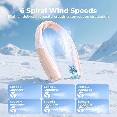 Miniatura 3 de Ventilador de cuello para exteriores de 8000 RPM Hurricane Wind, ventilador personal portátil recargable, batería probada 20 horas, 6 velocidades de