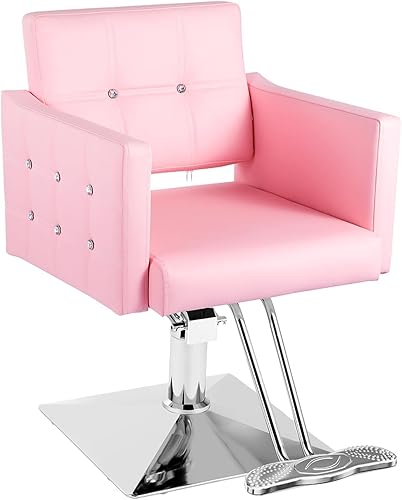 Dangvivi Silla de salón rosa para estilista, silla de peluquería Chari para peluquería, silla de estilista con bomba hidráulica resistente, giro de
