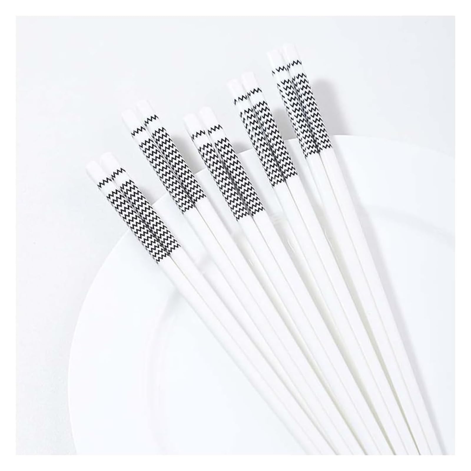 Baguettes en céramique, Ensemble de 5 paires baguettes en porcelaine noir et blanc, coffret cadeau réutilisables avec étui(S)