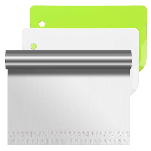 Vicloon Raspador de Masa, 2 PCS de Plástico y 1 PC de Acero Inoxidable, Rasqueta Cortadora, Espátula para Hornear la Crema de Mantequilla, Pastele de Pan