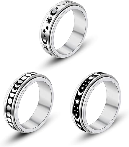 FUTIMELY Anillo giratorio de acero inoxidable de 0.315 pulgadas para adolescentes y hombres, anillos para aliviar el estrés y la ansiedad, juego de