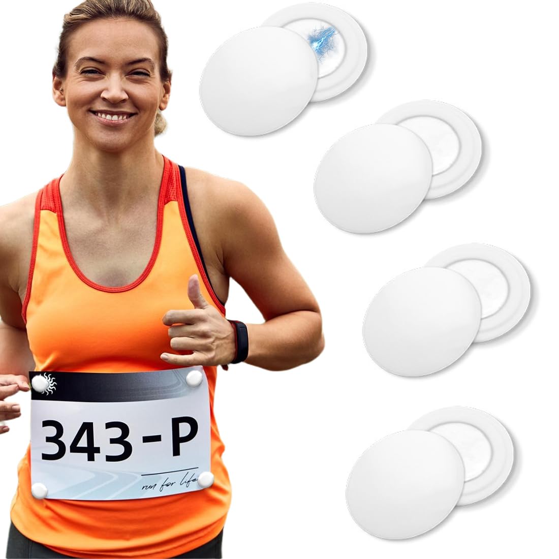 NJCXOLA Dorsales Running, 4 Pares Imanes Porta Dorsal Running, Fijación Magnética Dorsal, Imanes Porta Dorsales para La Fijación del Número de Carrera, Accesorios de Maratón - Blanco
