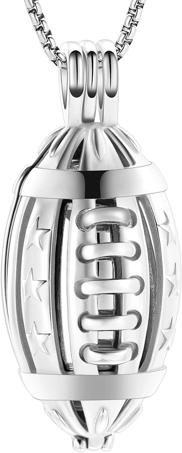SHEIL Sport Memorial Pendant Most Popular Stainless Steel American Football Cremation Jewelry for Ashes of Loved One Keepsake Necklace image 4