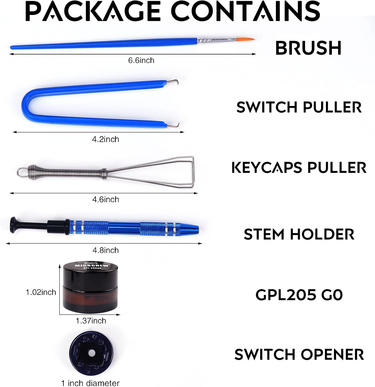 Byhoo Switch Opener Kit with 0.17OZ GPL 205G0 Keyboard Lube 6PCS Contains Keycap Puller Switch Puller Stem Holder Keyboard Grease for Mechanical Keyboard, Switch Lubricant Key Switch and Stabilizer