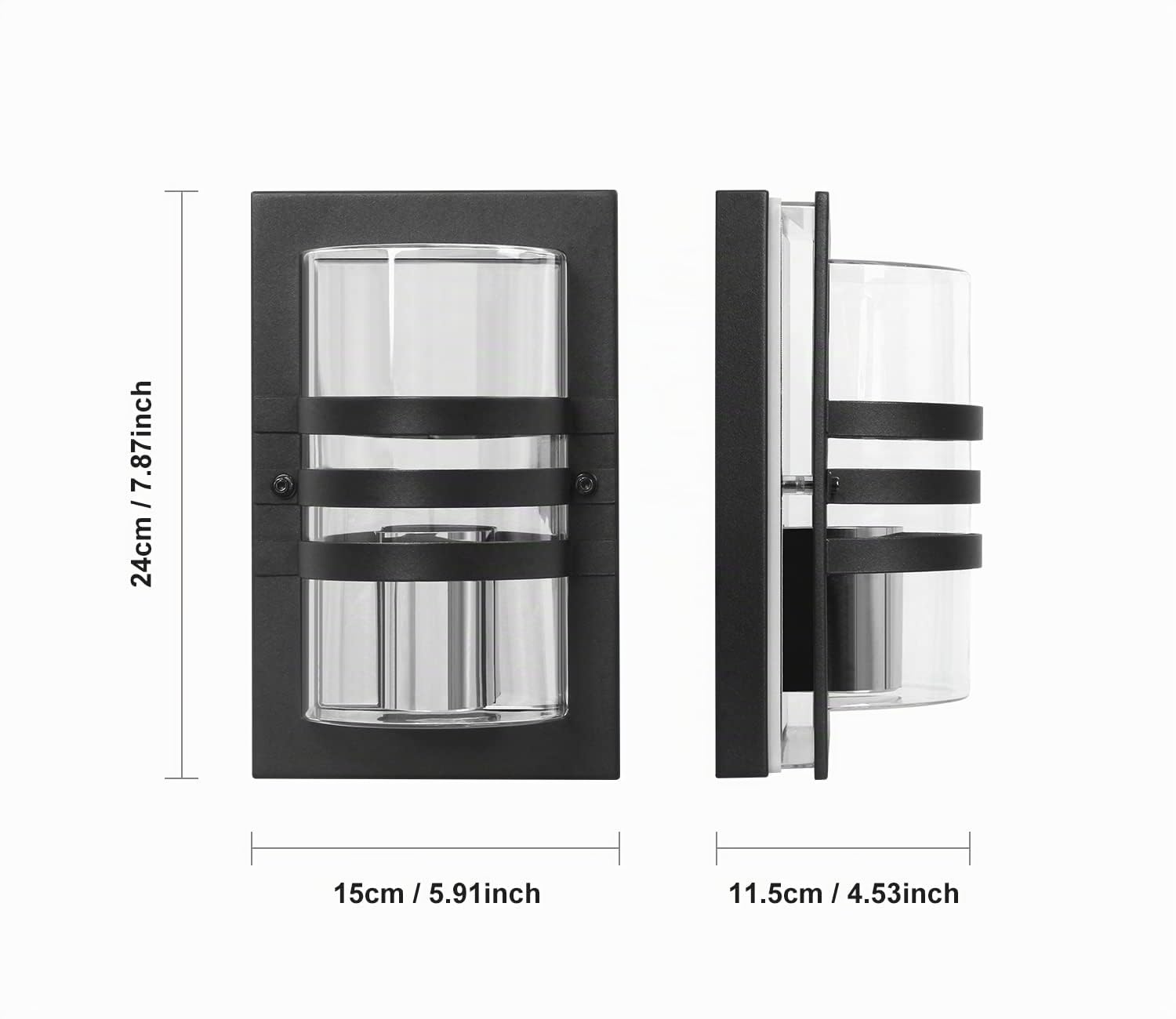 DAWALIGHT Lámpara de Pared Exterior Acero Inoxidable Negro IP44 - Cubierta PC Transparente, Base E27. Ideal para Jardines, Terrazas, Pasillos y Áreas Exteriores Color Negro