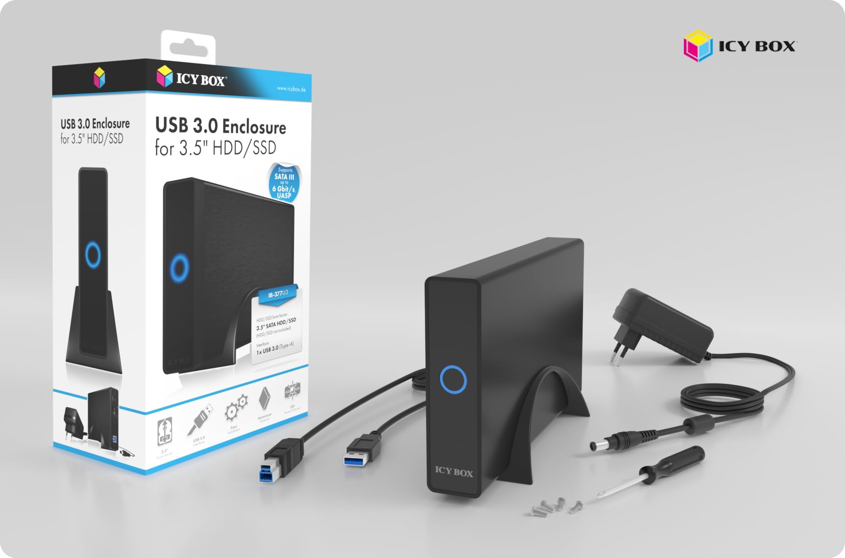 ICY BOX Custodia esterna per 1x disco rigido da 3,5 pollici, connessione USB 3.0 (UASP), SATA-III (6 Gbit/s), in alluminio, IB-377U3