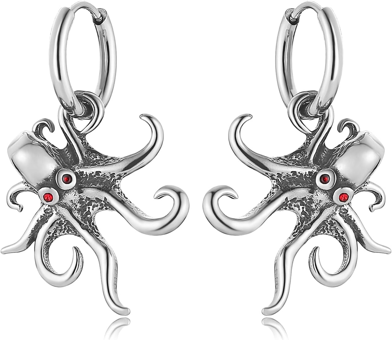 HZMAN Gothic Stainless Steel Octopus Earrings - 20G Sea Monster Kraken Hoops, 2.32cm Inner Diameter, Solid Dark Mystical Jewelry
