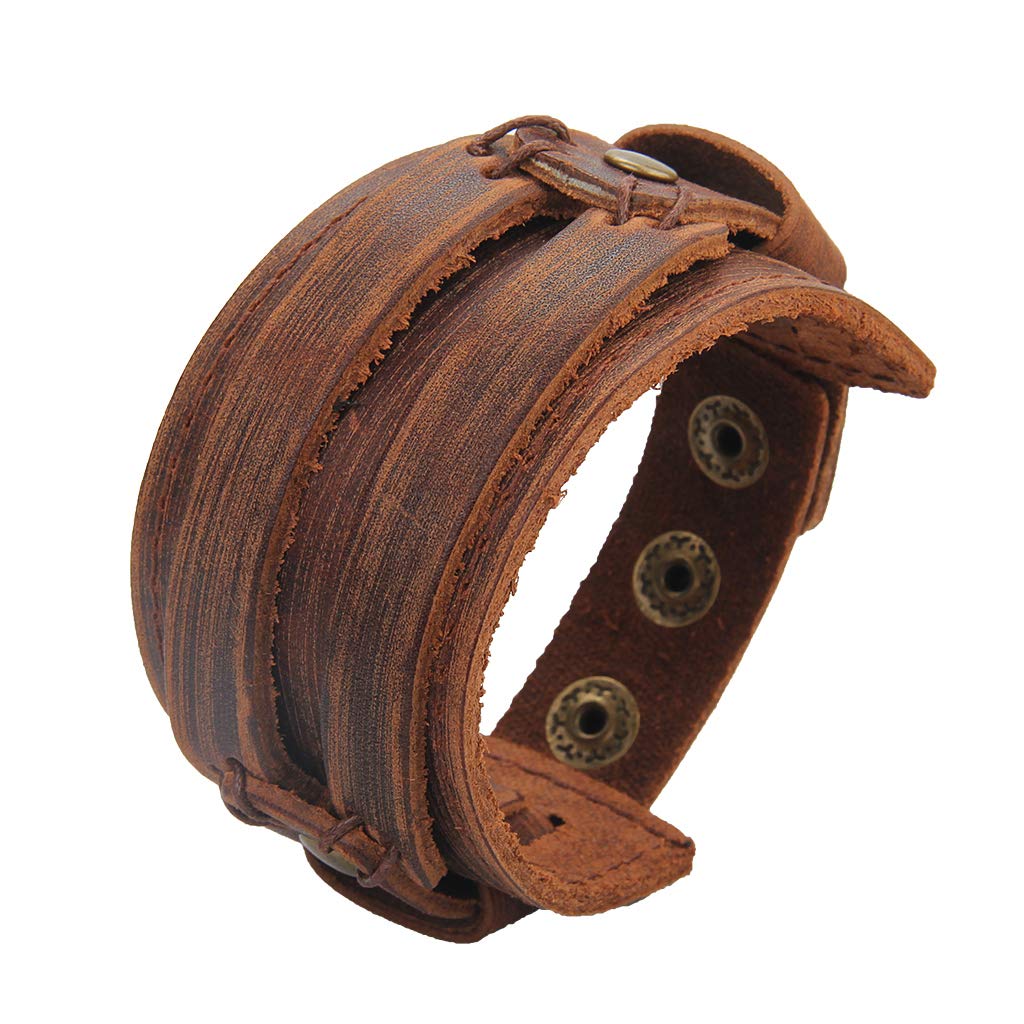 Jeilwiy Punk Leather Wristbands for Men Bracelets Handmade Wide Cuff Bangle Braided Jewelry Black Brown Adjustable - Punk Father's Gifts