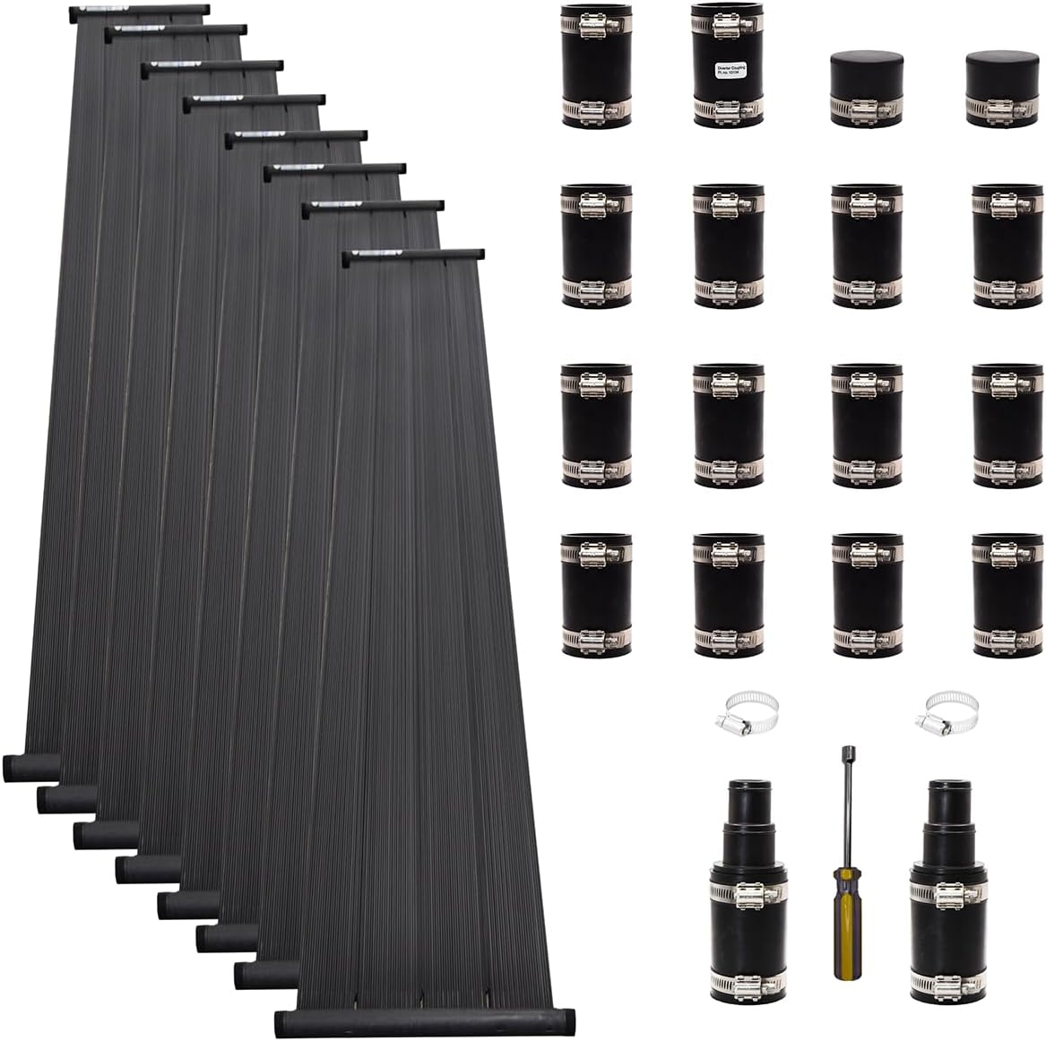 SunSplasher SP212 DIY Pool Solar Heating Kit for Above Ground Pools, Includes All Connection Hardware for 1-1/4 in. or 1-1/2 in. Flexible Pool Hose (Up to 28-ft Round / 16' x 32' Oval)