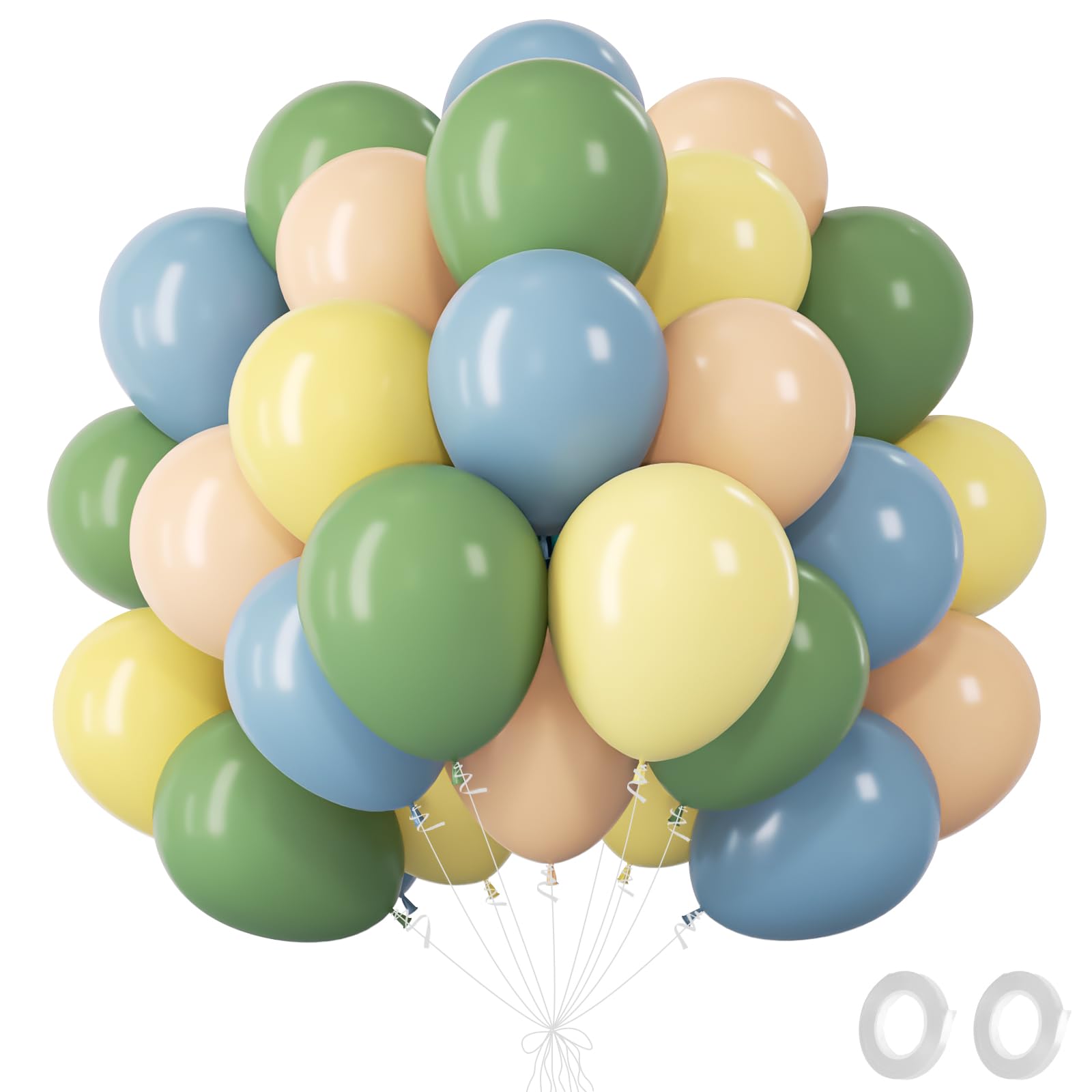 Sage Green Dusty Blue Yellow Balloons, 60Pcs Baby Shower Balloons, Olive Green Macaron Yellow White Cream Latex Balloons, Winie Birthday Decorations For Boys Girls Baptism Gender Reveal Wild One Party