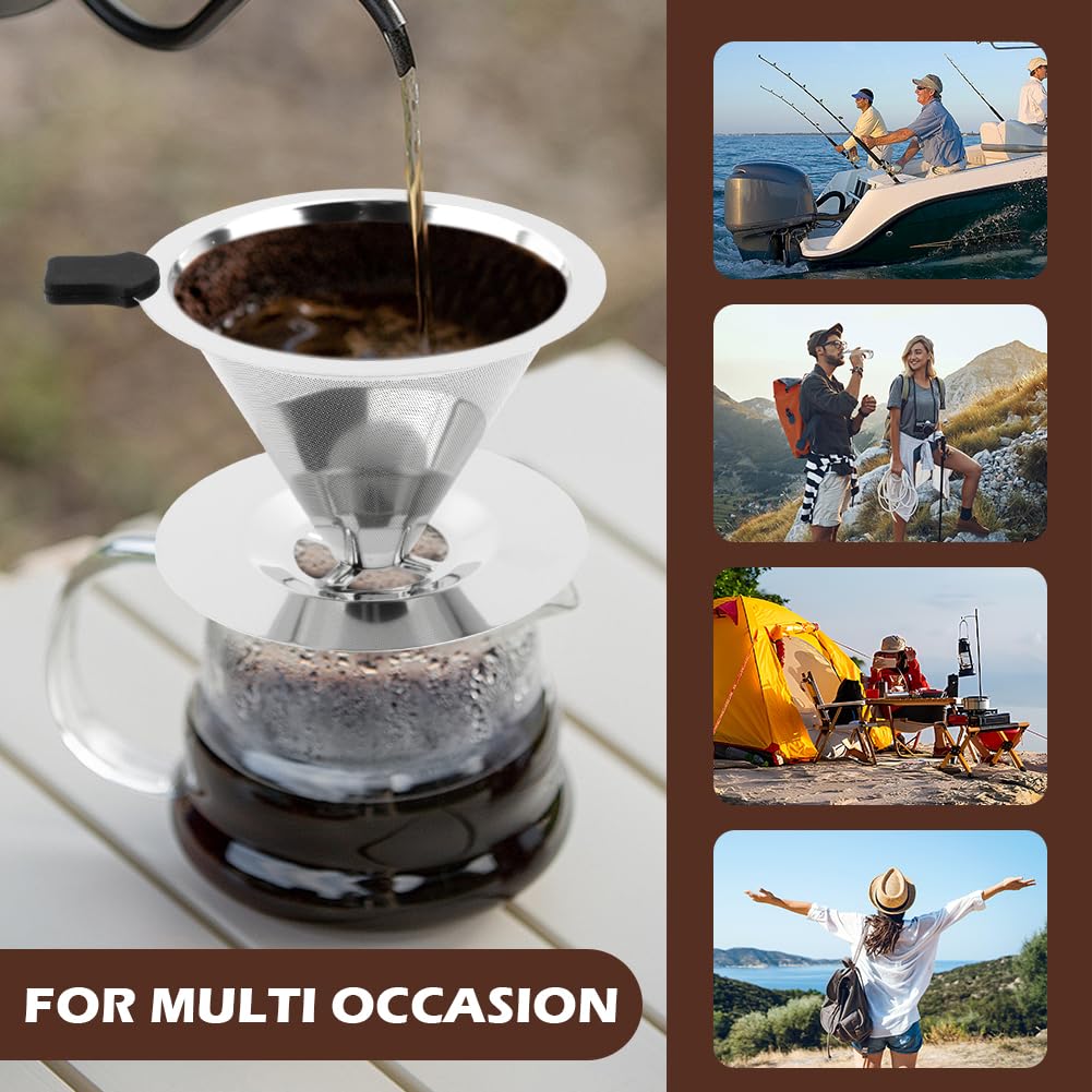Kaffee-Tropfer mit Reinigungsbürste, verbesserter Doppel-Micro-Mesh-Filter mit Tassenständer, Edelstahl-Kaffeefilter, wiederverwendbarer Kaffeefilter, zum Übergießen der Kaffeemaschine (3–4 Tassen)