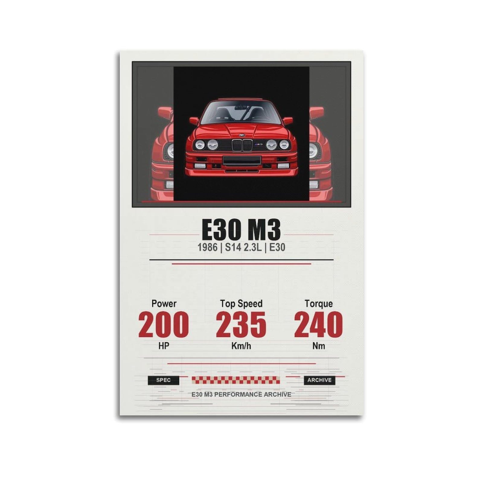 OKAHYS Classic German Racing Poster E30 M3 Sports Car Technical Modern Decorative Canvas Prints - Ideal Wall Art for Family, Man Cave, Game Room, Boys & Girls Bedroom 24x36inch(60x90cm)