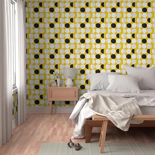 Miniatura 5 de Spoonflower Peel & Stick Wallpaper Swatch - Moon Cycle Mod Yellow Abstract Circles Minimal Dots Scandi Retro Baby Custom Removable Wallpaper