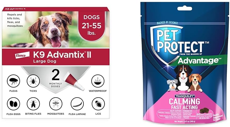 Bundle of K9 Advantix II Large Dog | 2-Mo Supply + Pet Protect Calming Fast-Acting Soft Chews for Dogs, 60 Count