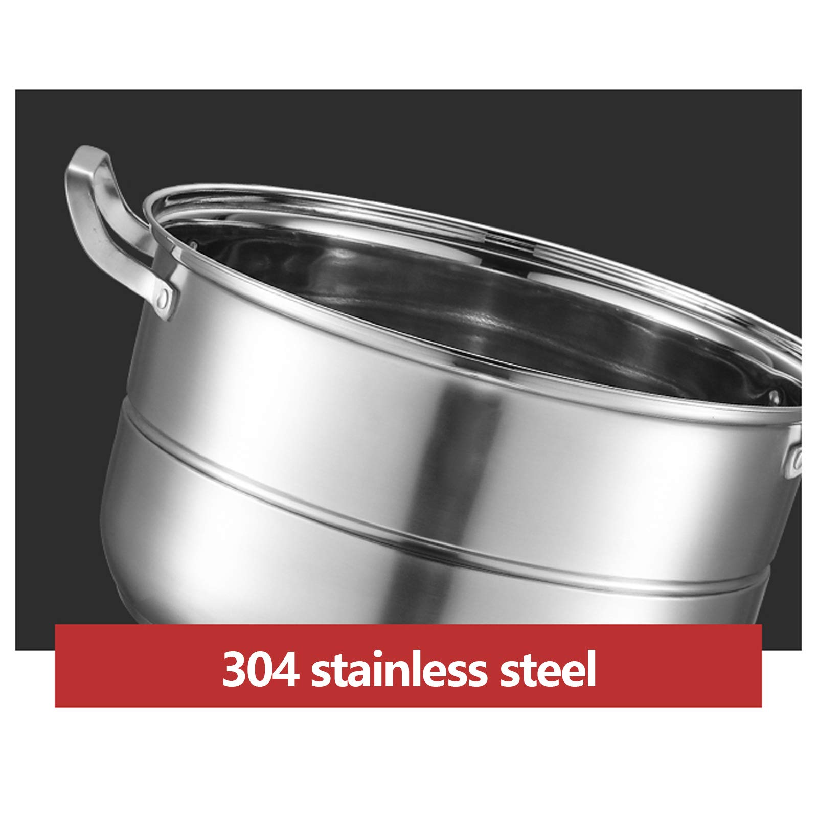 MBUYI Mantowarka Dampfgarer, 5-Schicht 304 Edelstahl Poliert Dampfkocher Gardampfkochtopf, 32 cm Kochtopf Dampftopf, Enthält Bodenpfanne + 3 Dampffächer + 2 Dampfbögen + Deckel