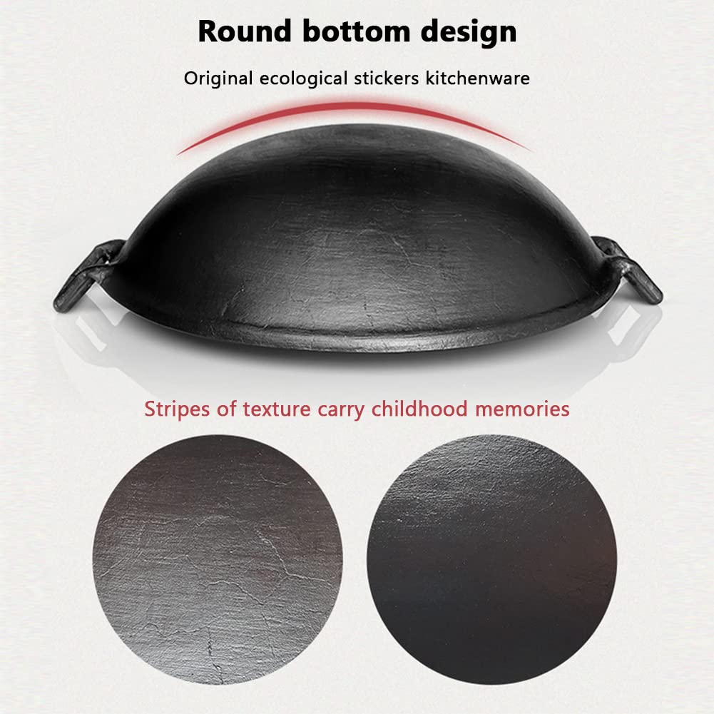 Wok Antiaderente, Grande capacità, Non Rivestito, ghisa, Addensato, Vecchio Stile, Wok Cinese, fornello a Gas, fornello a Legna Generale,42cm