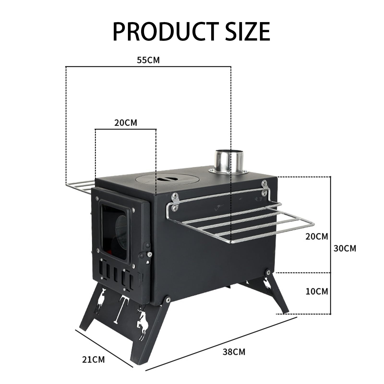 Réchaud de camping portable – Réchaud à bois avec tuyaux de cheminée et grand foyer pour la cuisine en plein air, barbecue, randonnée, pêche, chasse et chauffage