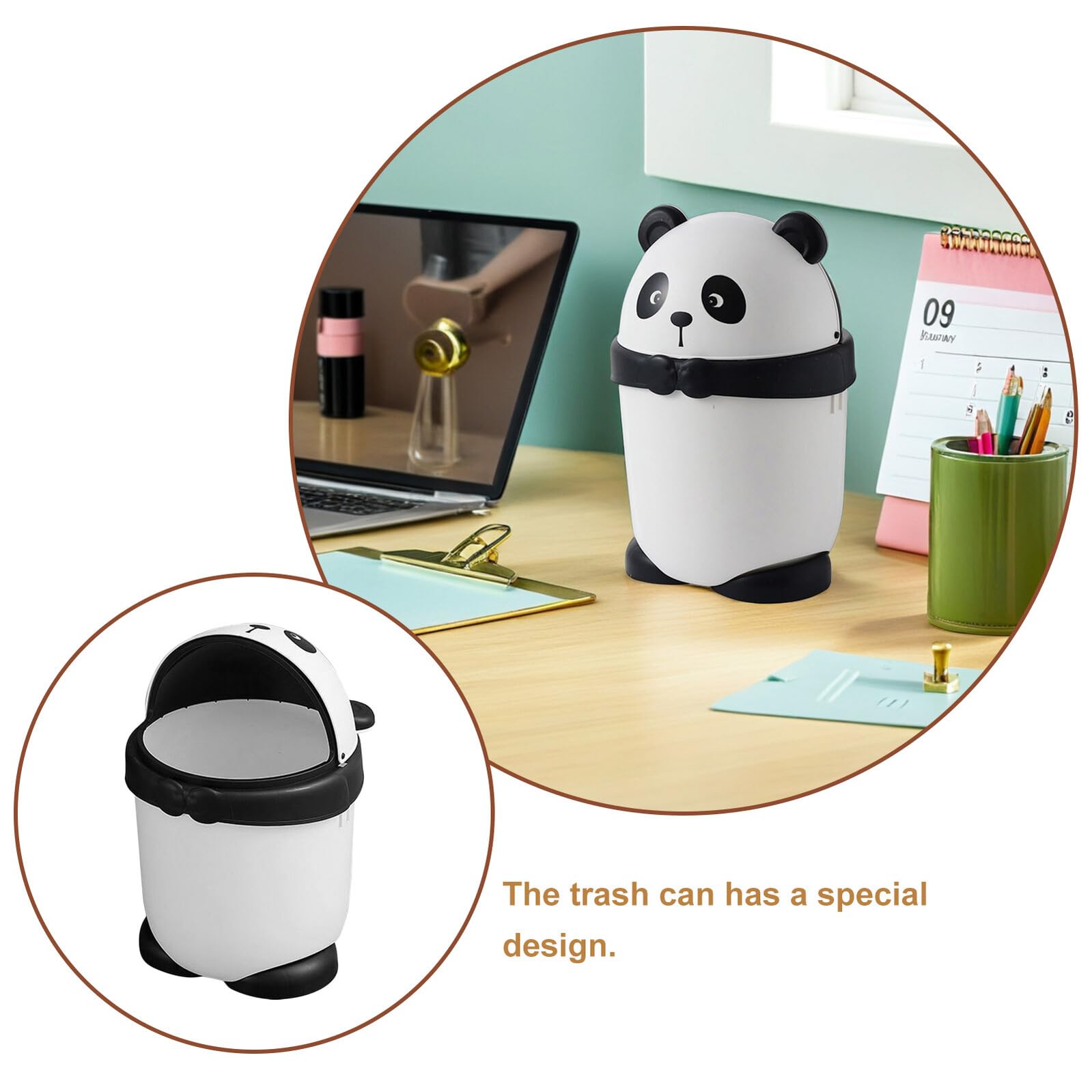 DOITOOL Cubo de Basura de Dibujos Animados Panda para Habitación Infantil Tapa y Gran Volumen de Plástico para Oficina y Hogar