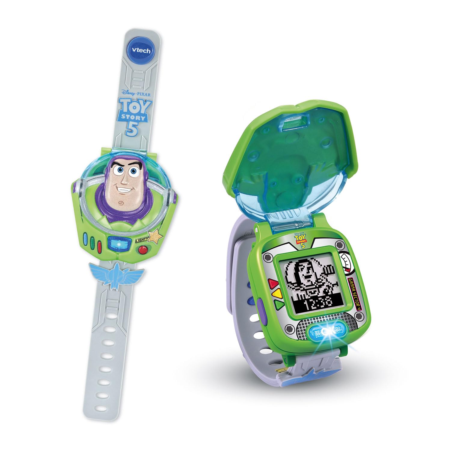 VTech - Toy Story 5, La Montre-Jeu Éducative de Buzz - Montre Toy Story avec Écran Animé, Bracelet Réglable, 10 Cadrans, 4 Jeux - Buzz l'Éclair Parlant - Cadeau Enfant Dès 3 Ans - Contenu en Français