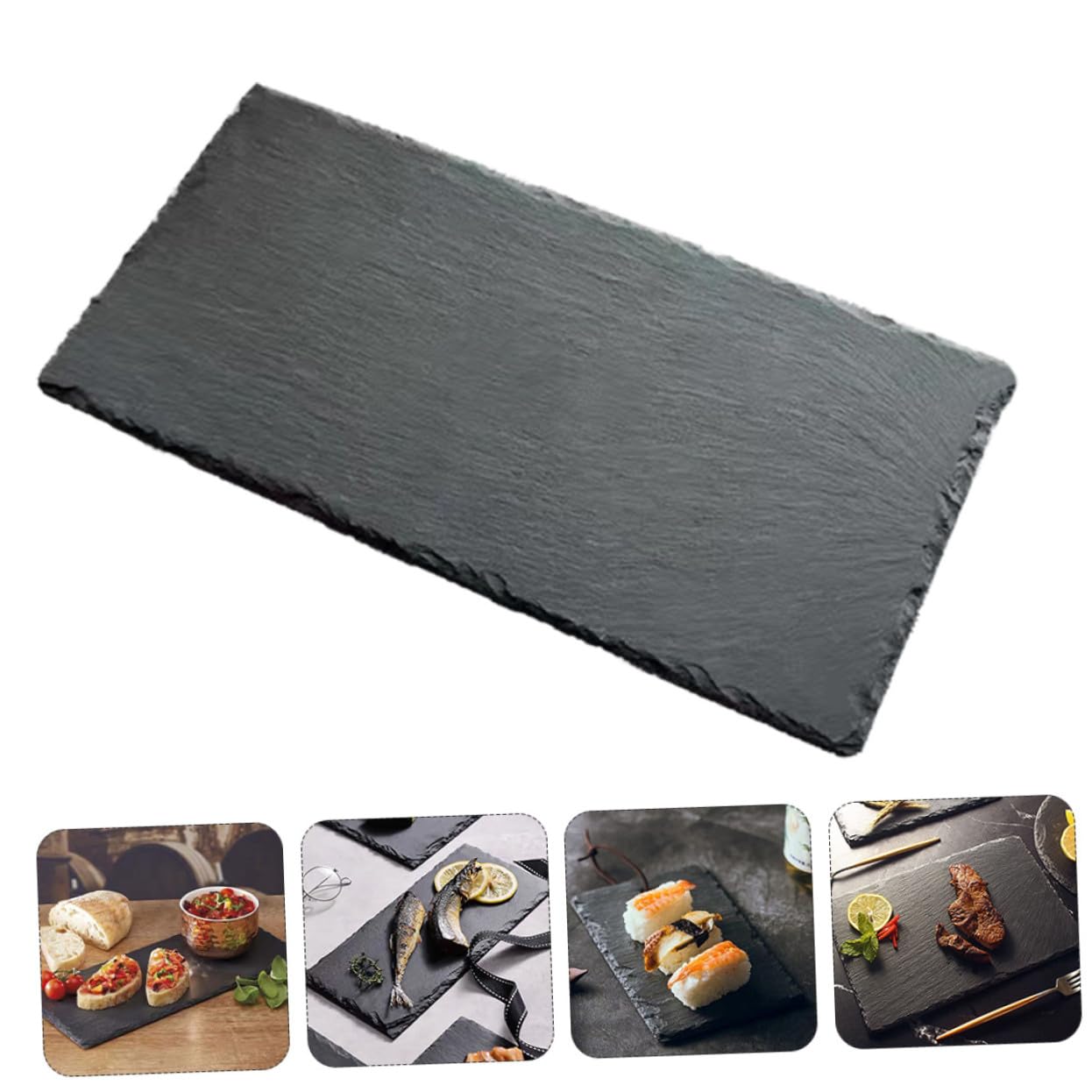 2 Stk. Teiliges Isolierte Sushi Servierplatten aus Natürlichem Schiefer Rutschfeste Hitzebeständige Schwarze Food Display Teller für Steak Dessert und Brot