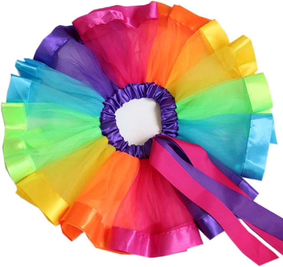 Layered Tulle Ballet Rainbow Tutu Skirt with Flower Crown Wreath Headband