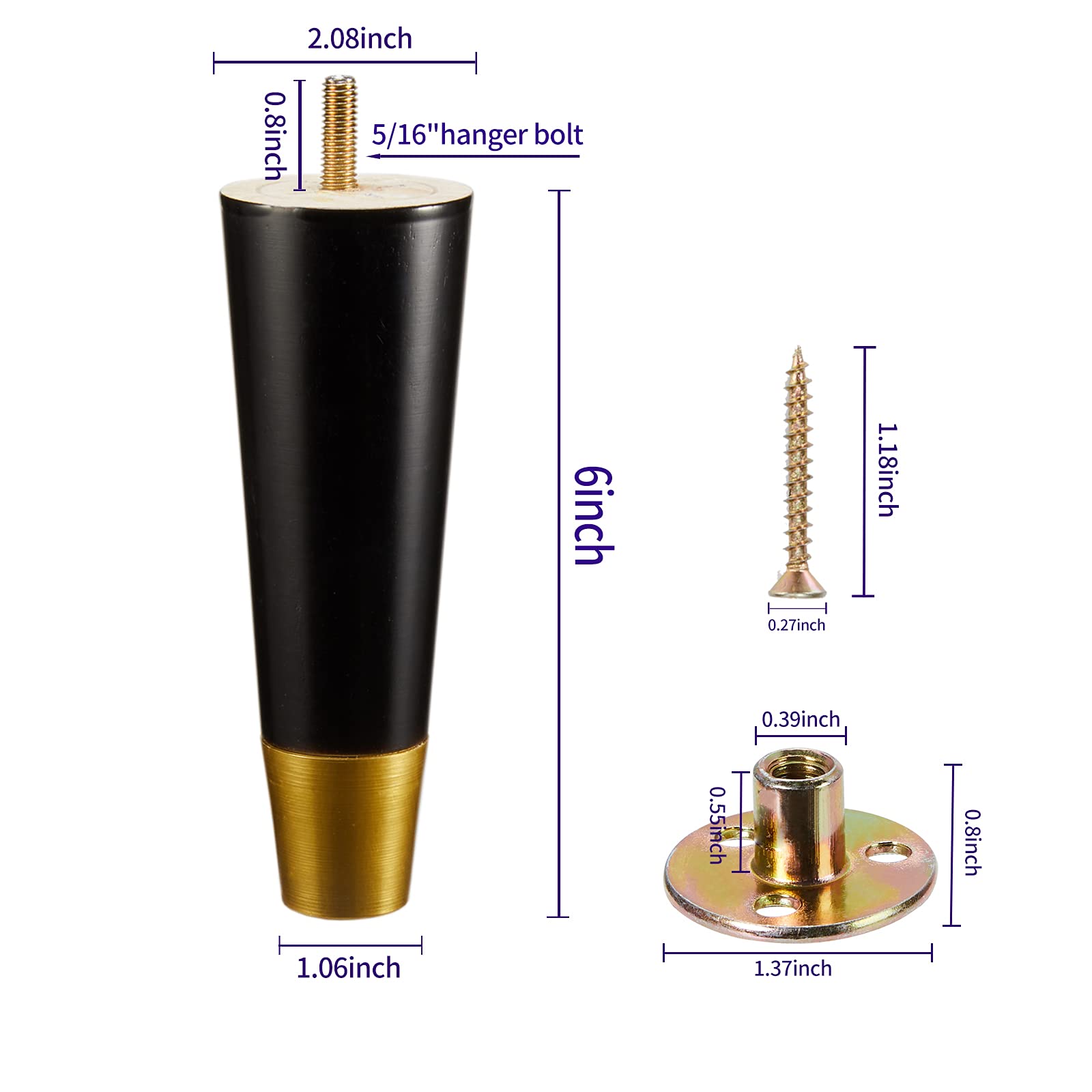 Buy Wood Furniture Legs, 6 inch Couch Legs, Sofa Legs Set of 4 for