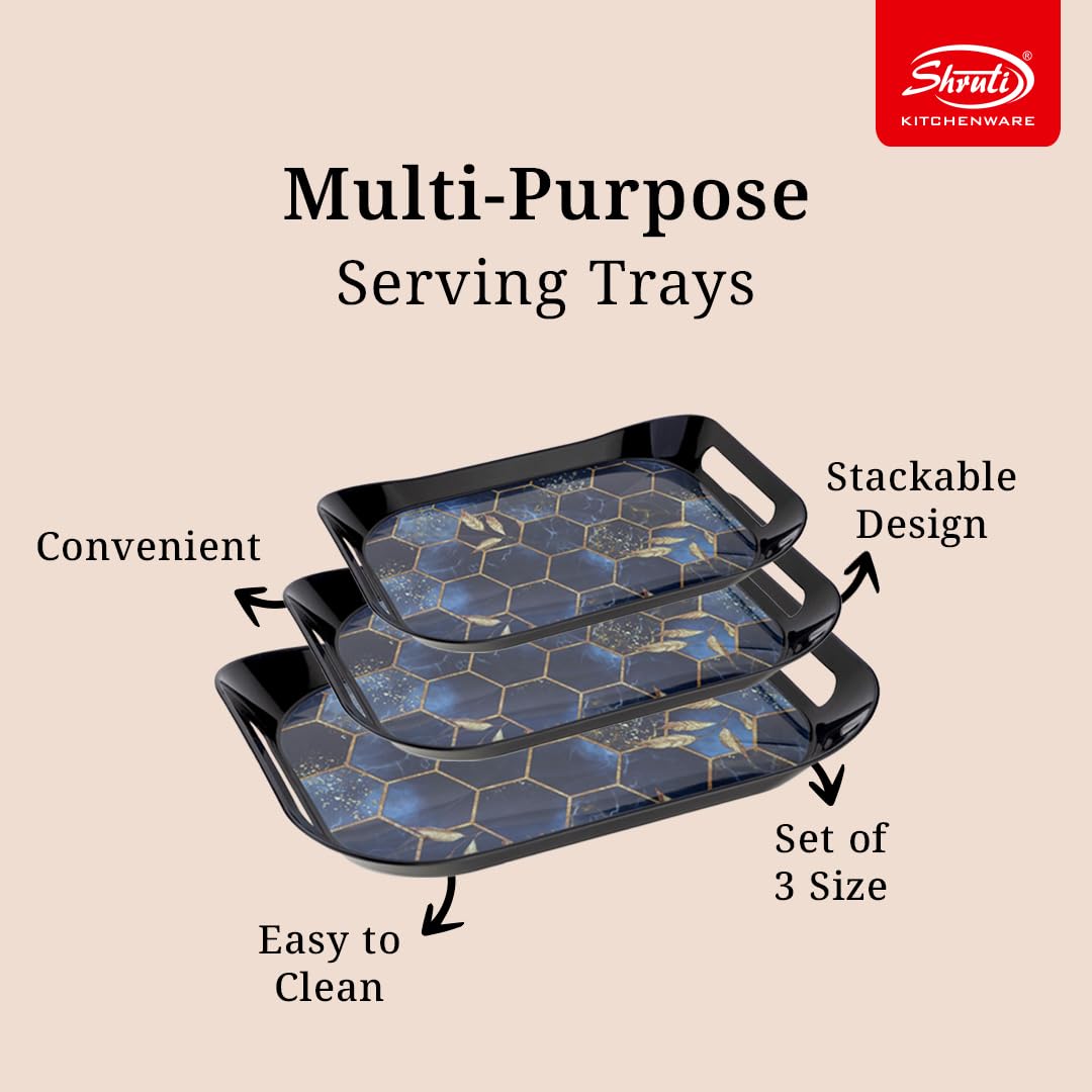 SHRUTI MULTIUSE Serving Tray Set- Black, Multi-Use Kitchen’s Tea Tray, Perfect for Hosting Guests at Home & Hotels (Pack of 3) — Amazon image 3