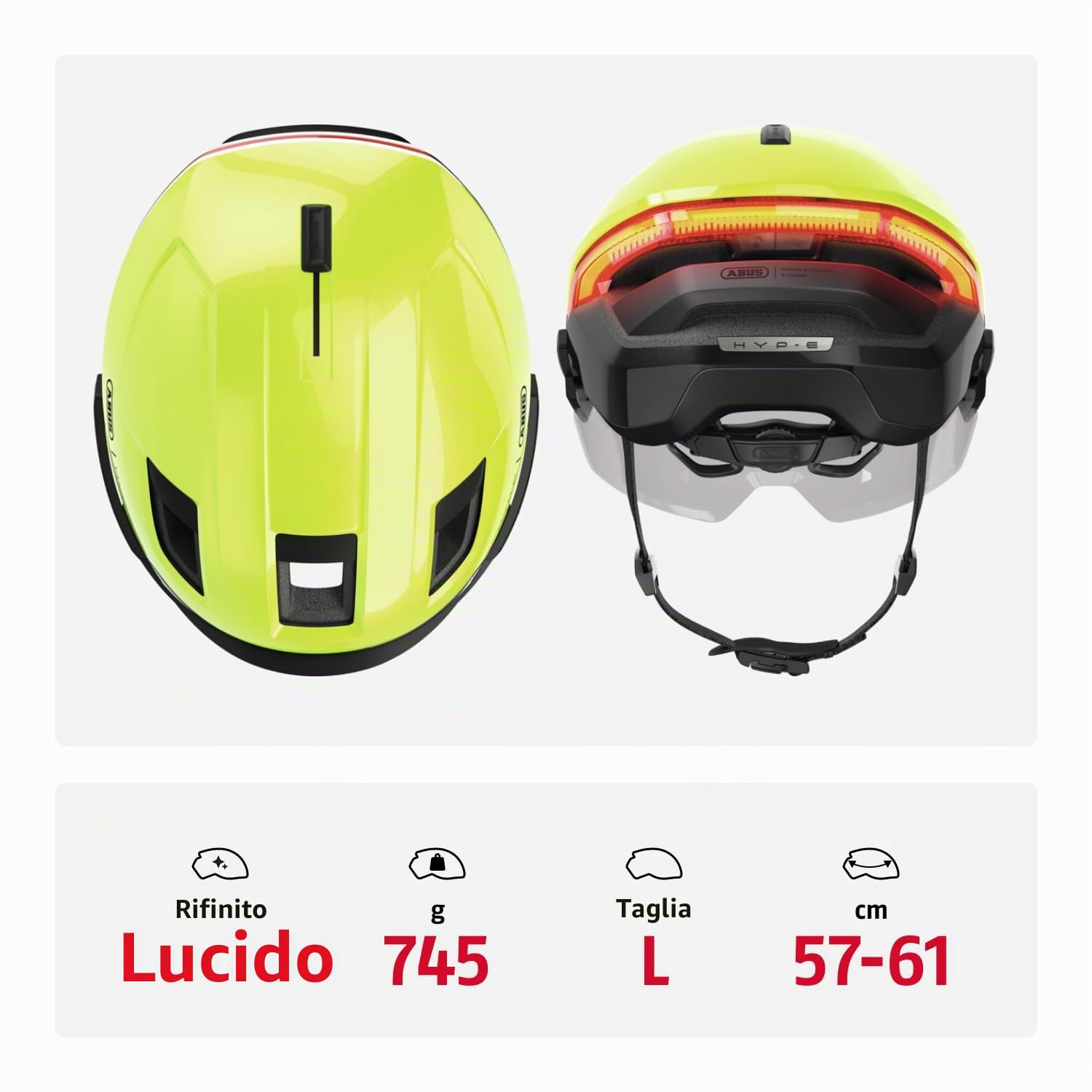 ABUS Casco da bicicletta HYP-E B.LACE – con luce anteriore, posteriore e lampeggiante e luce di arresto senza fili – con visiera e paraorecchie – per bicicletta, e-bike e S-Pedelec