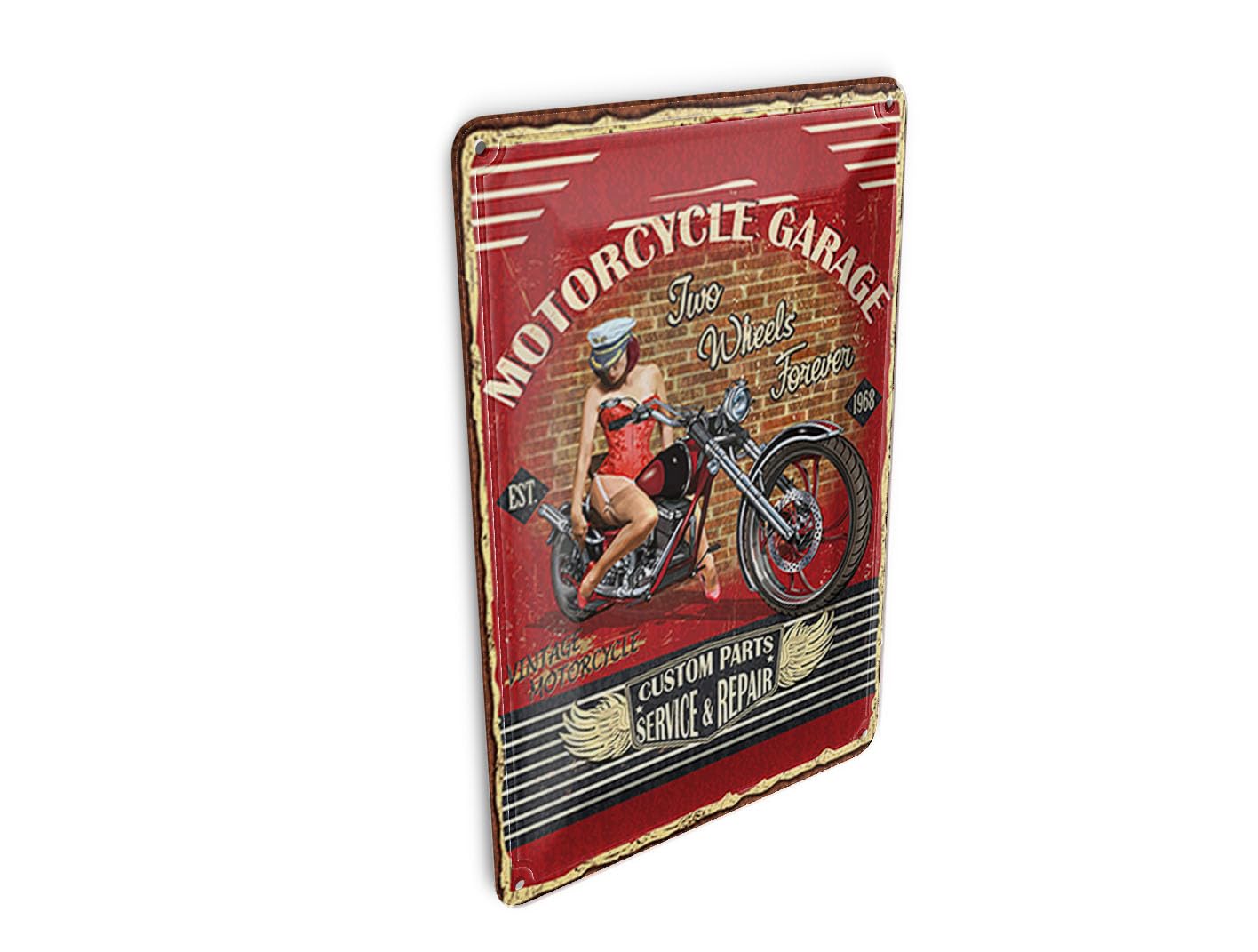 Femer Girls Multicoloured Tin Postcard Pinup 10 X 14 Cm Retro Motorcycle Garage Vintage Decorative Sign