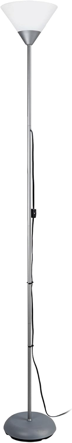 Sleek Silver Torchiere 17" Floor Lamp with White Cone Shade